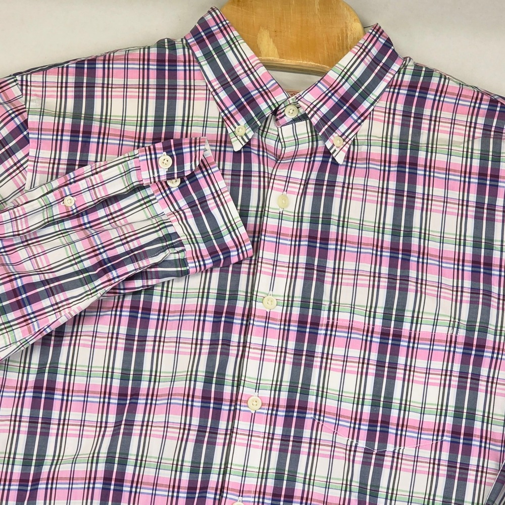 Brooks‎ Brothers Plaid Shirt Men's XL Pink Blue Green White Long Sleeve Casual